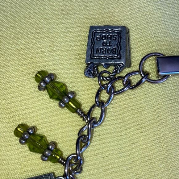 BORN TO SHOP charm bracelet ST w/24 gr. beads IN 8 stacks, 5 charms $21 - Picture 5 of 7